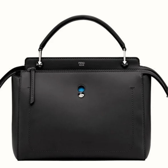 FENDI  Vitello Baltico Dolce DotCom Satchel Black Blue Royal - Picture 1 of 9